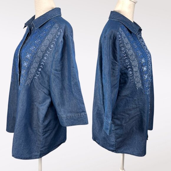 Vintage Y2K American Sweetheart Embroidered Denim Shirt Blue Button Up Western L - Picture 4 of 10